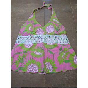 Lilly Pulitzer Chantel Palm Beach Collection Hibiscus Pink Halter Top medium